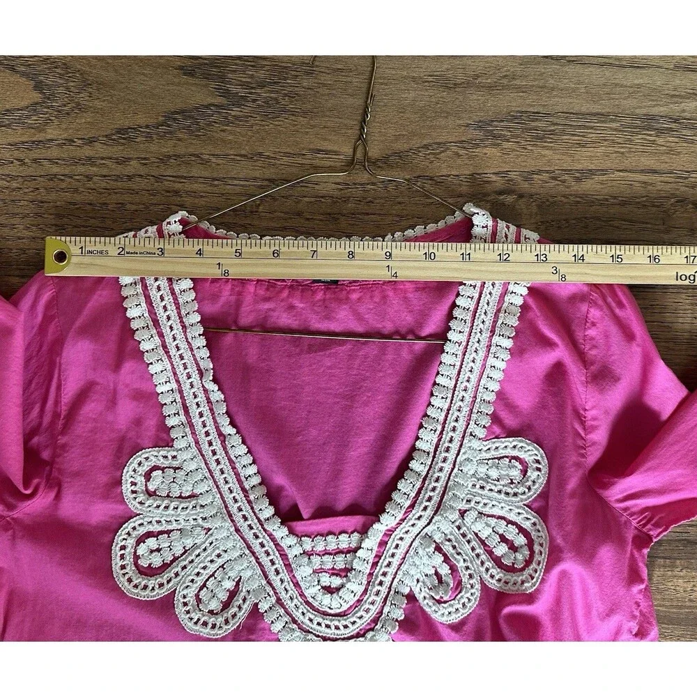 Pink Crochet Tunic Top Boho Beach Cover Up Cotton Lightweight Summer XS